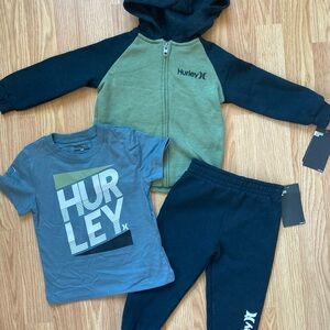 Hurley Green and Black Hoodie with Blue T-Shirt, black joggers size 18m